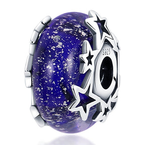 Berloque Murano Azul Estrelas - Prata 925