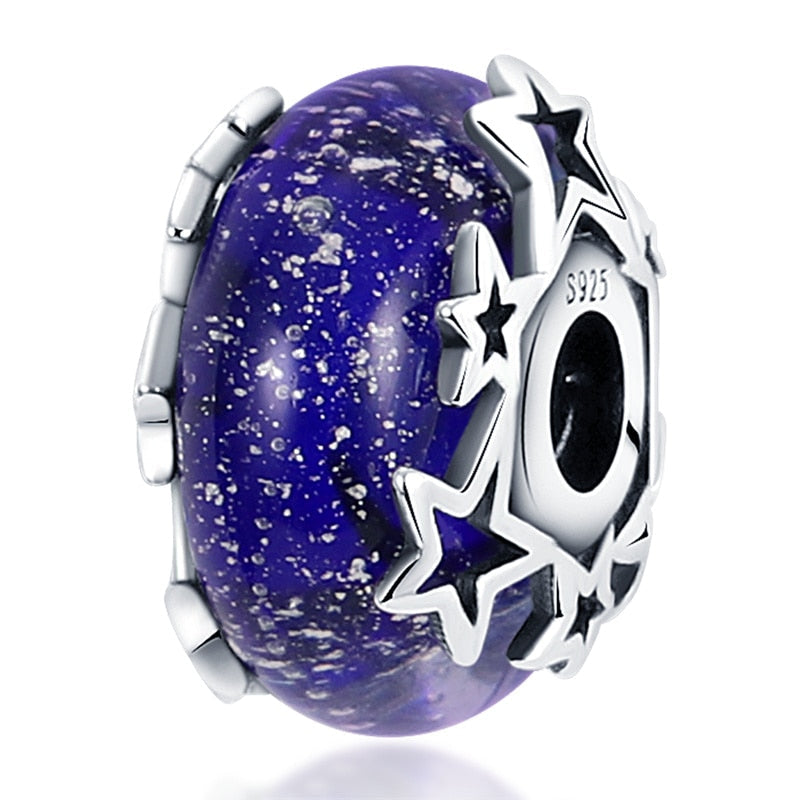 Berloque Murano Azul Estrelas - Prata 925